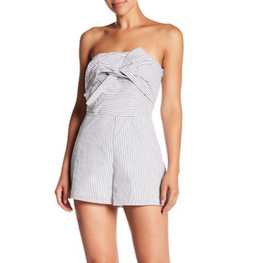 Do+Be Bow Striped Strapless Romper, S